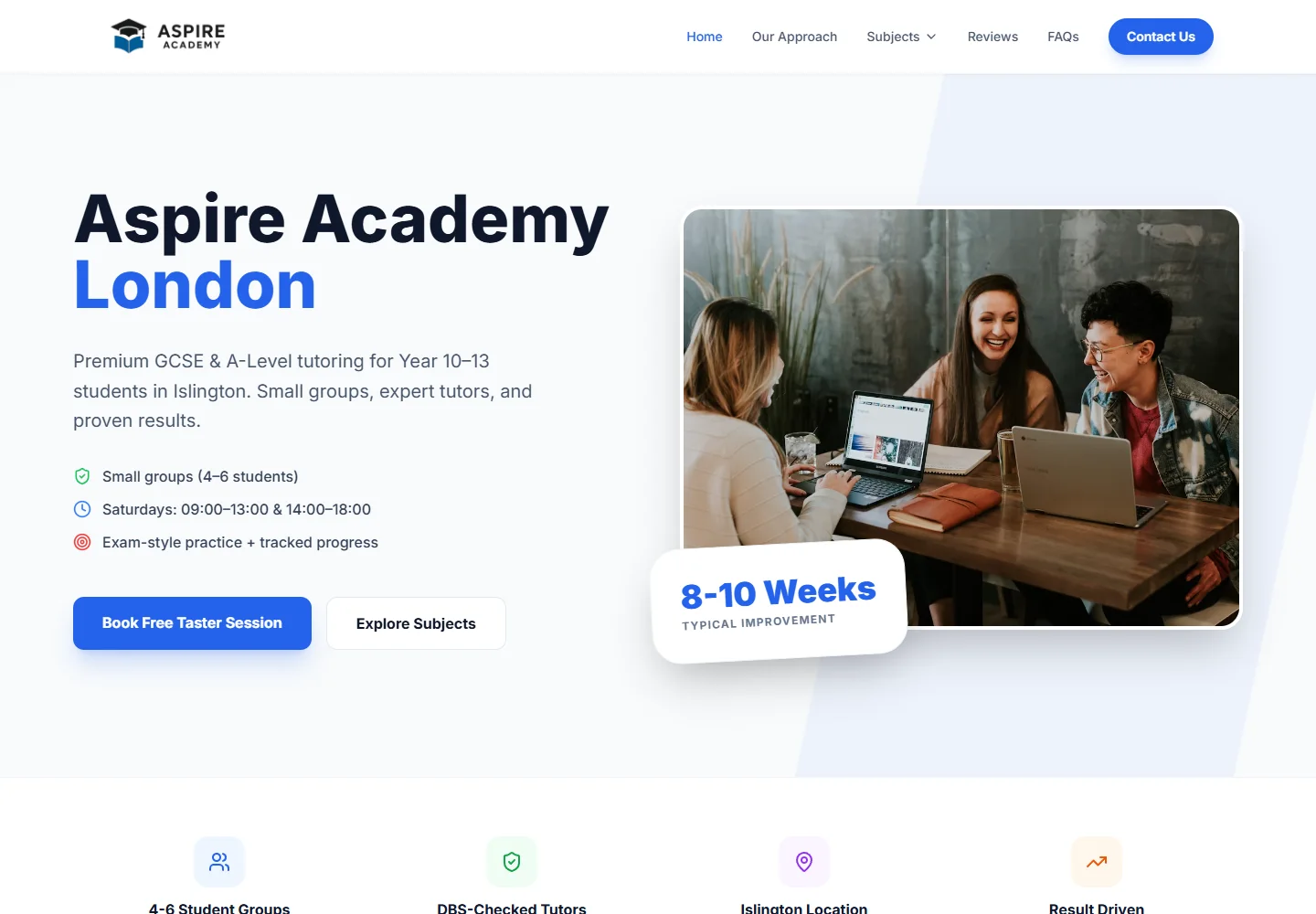 Aspire Academy London — website screenshot